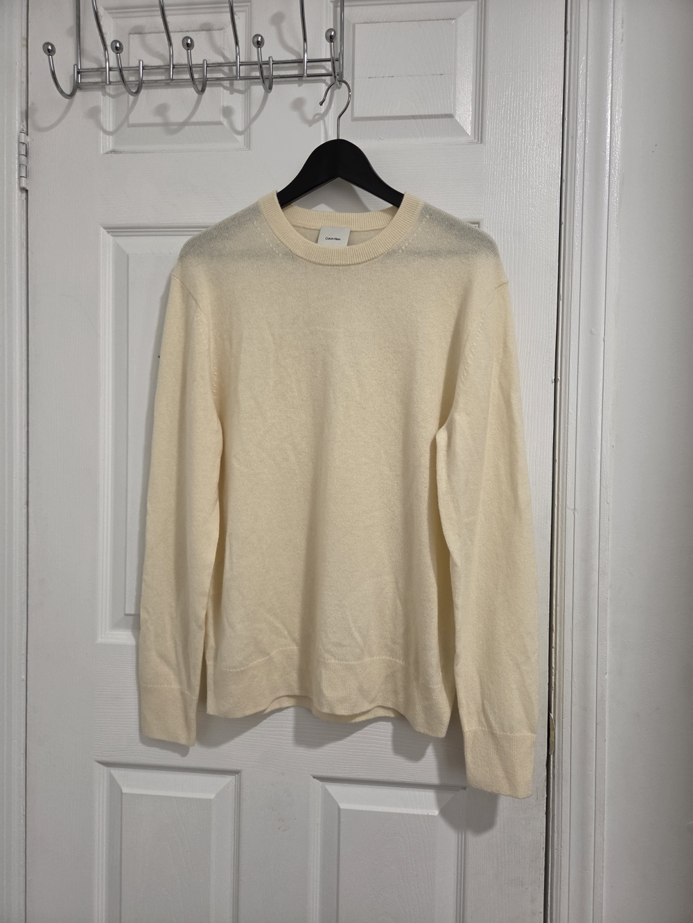 Calvin Klein Men's Cream Crewneck Sweater 100 Cashmere